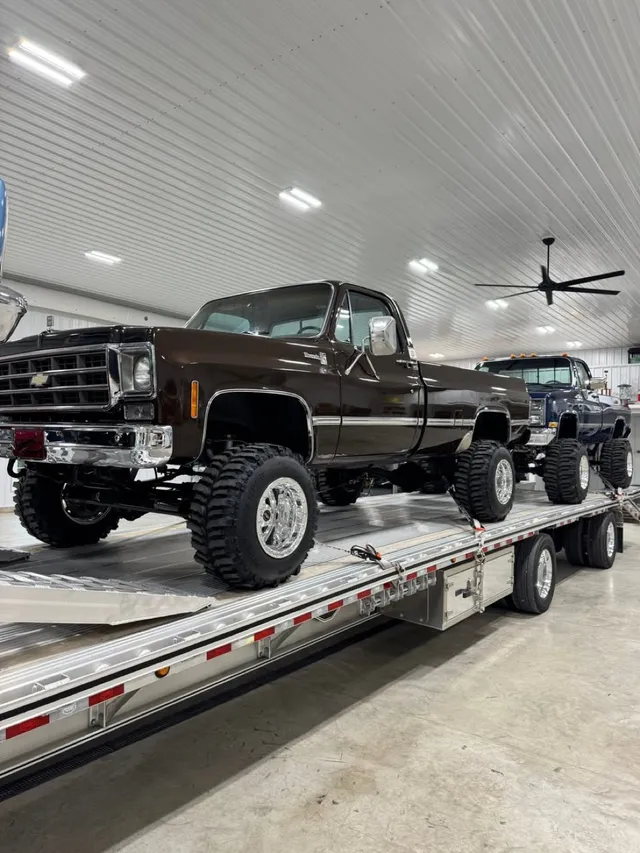 Custom truck build on a trailer at Midwest Custom Trucks